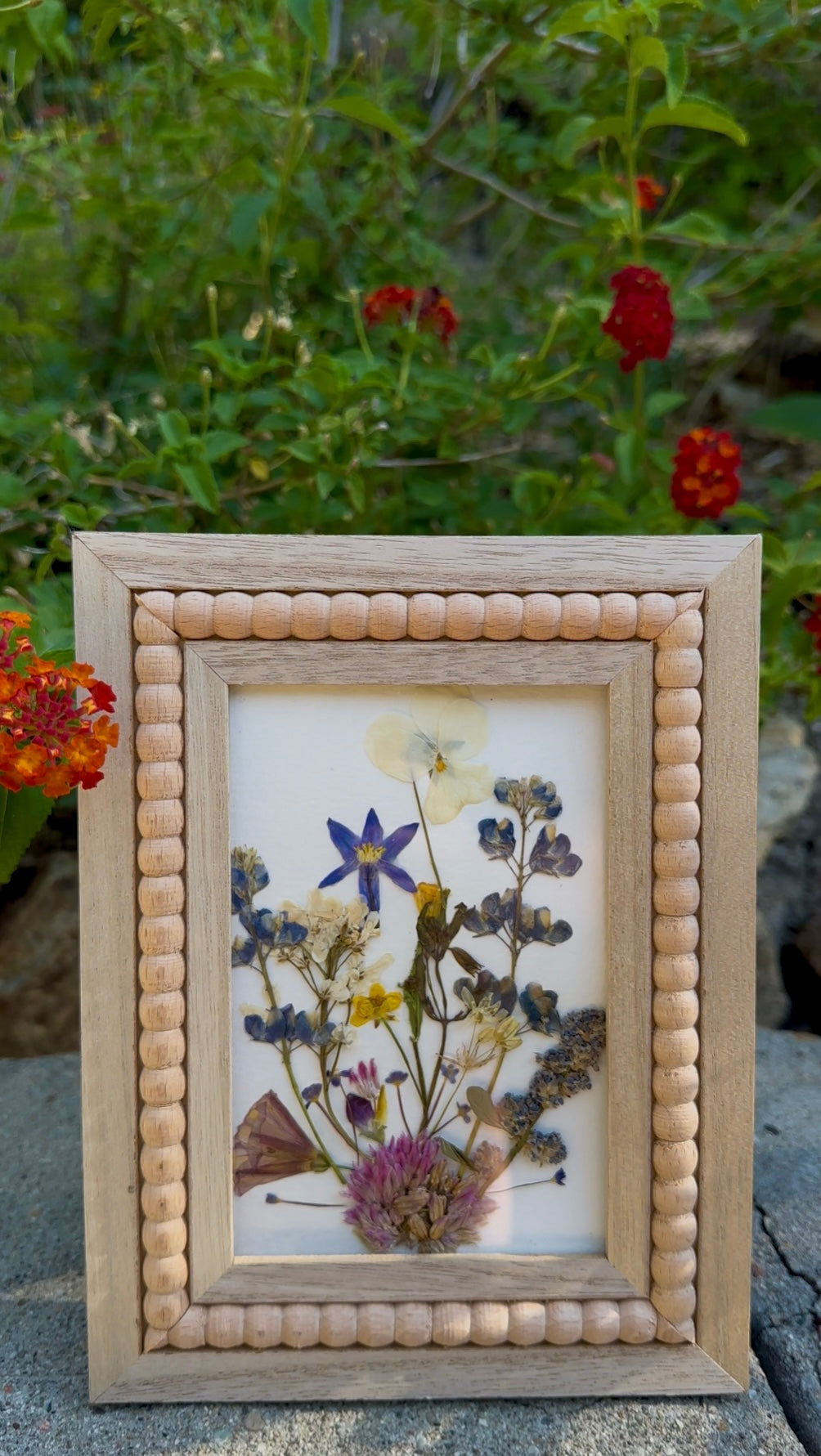 Garden Gathering – Handcrafted Pressed Flower Collage (4x6 in 5x7 Frame)