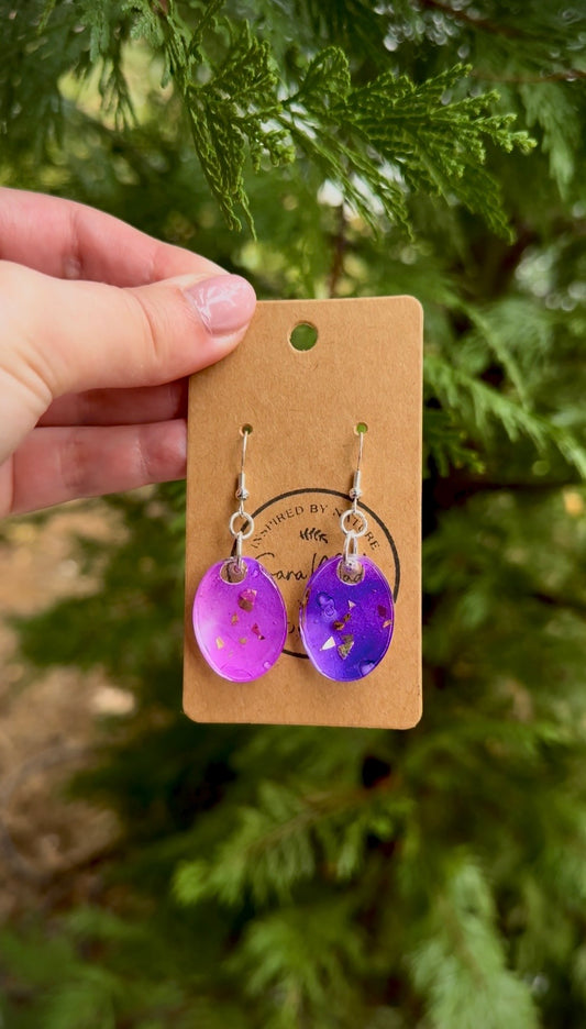 Pink & Purple Alcohol Ink Resin Earrings with Gold Leaf – Vibrant Handmade Dangle Jewelry