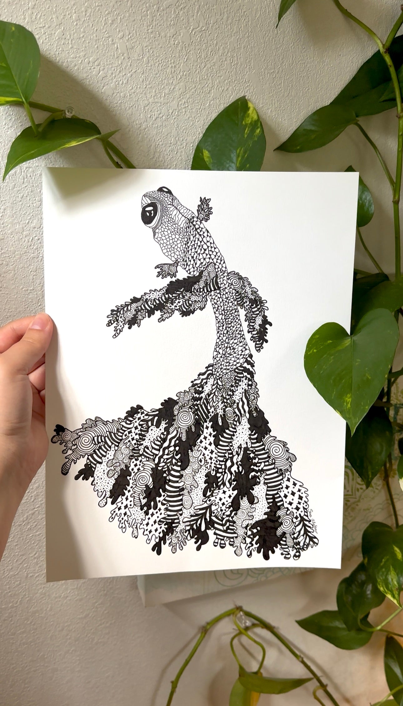 Flowing Koi Fish Ink Art – Abstract Fins, Stippling & Whimsy 9x12