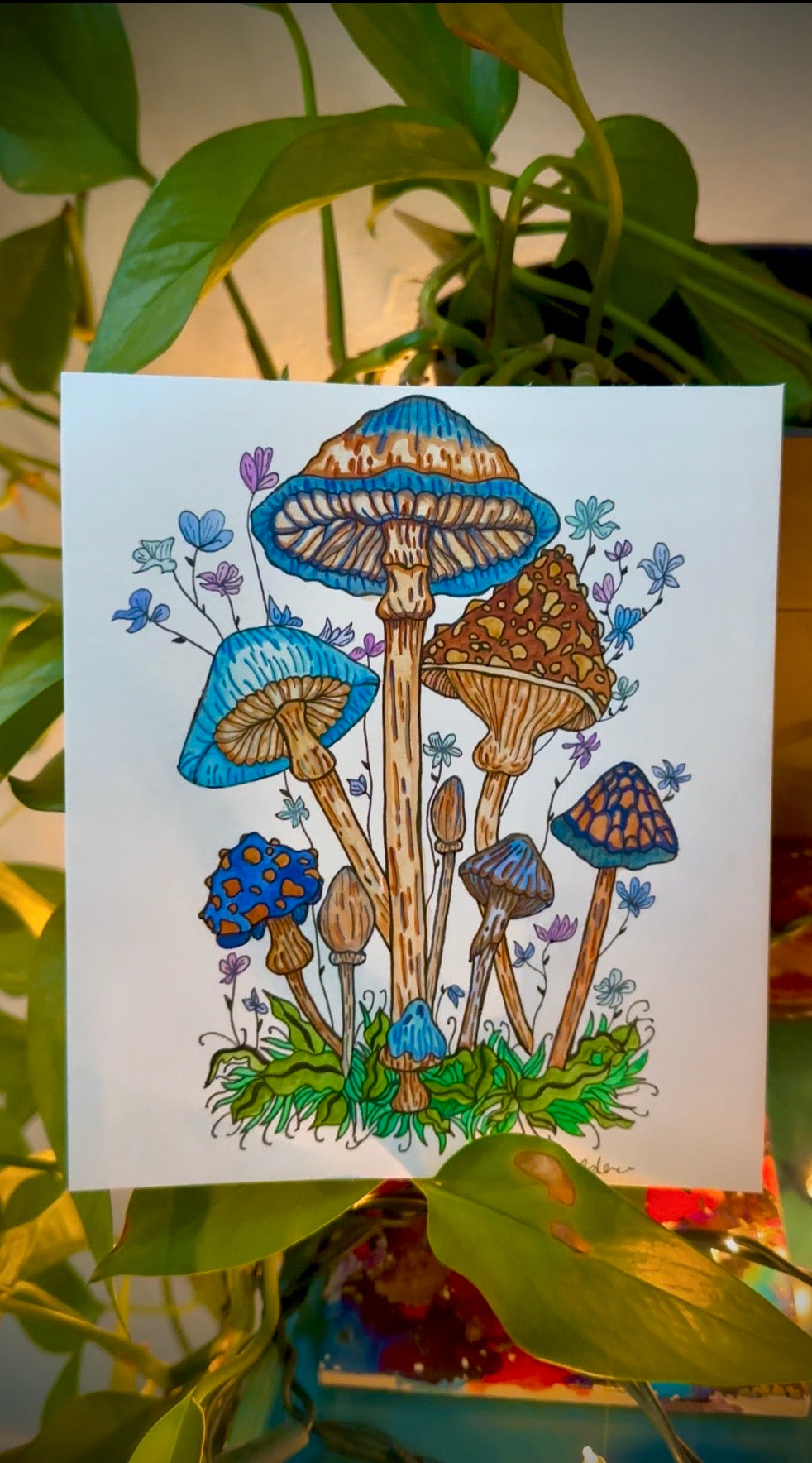 Vibrant Mushroom Bouquet Watercolor Painting – 4x6 Original Art