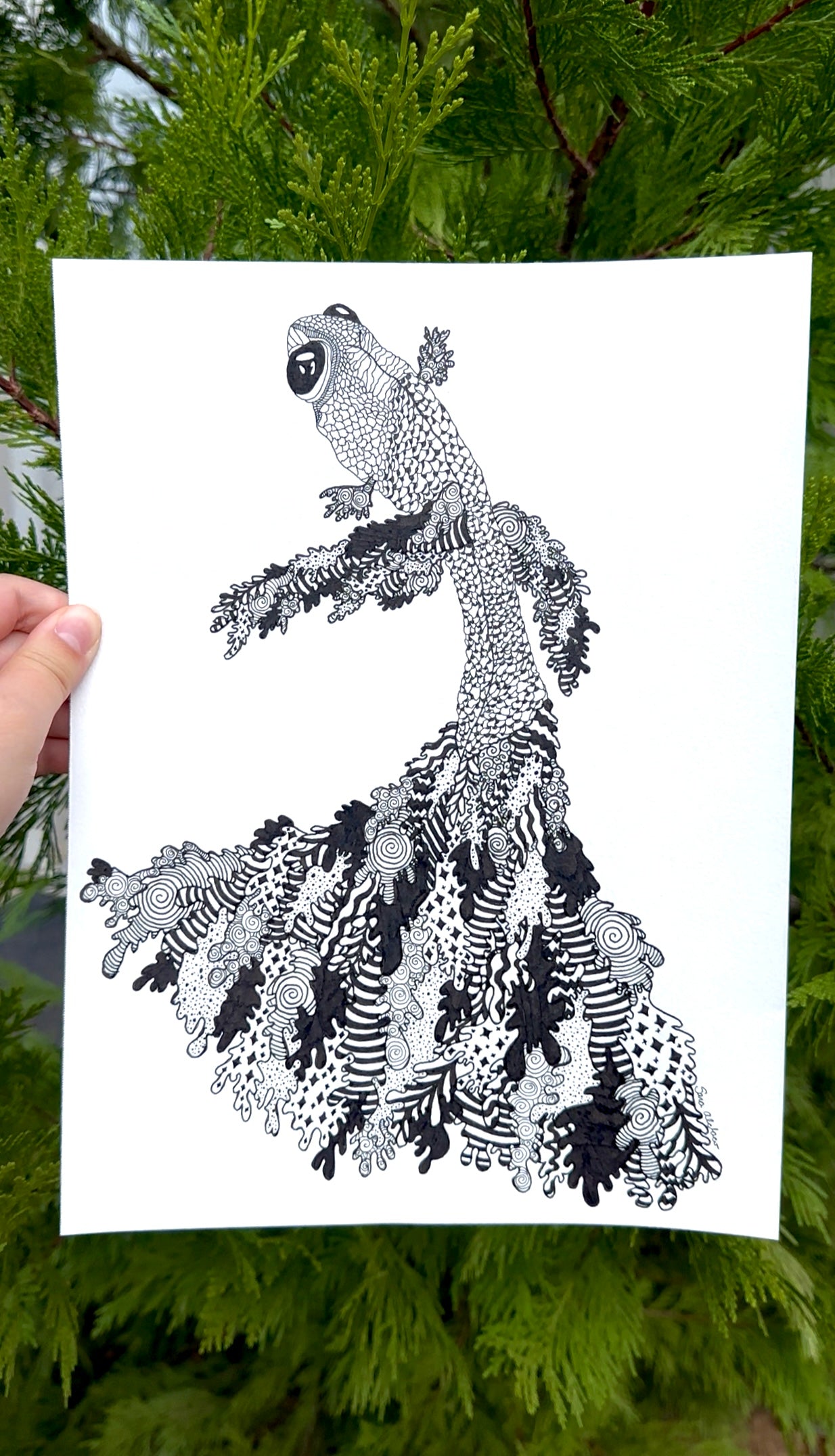 Flowing Koi Fish Ink Art – Abstract Fins, Stippling & Whimsy 9x12