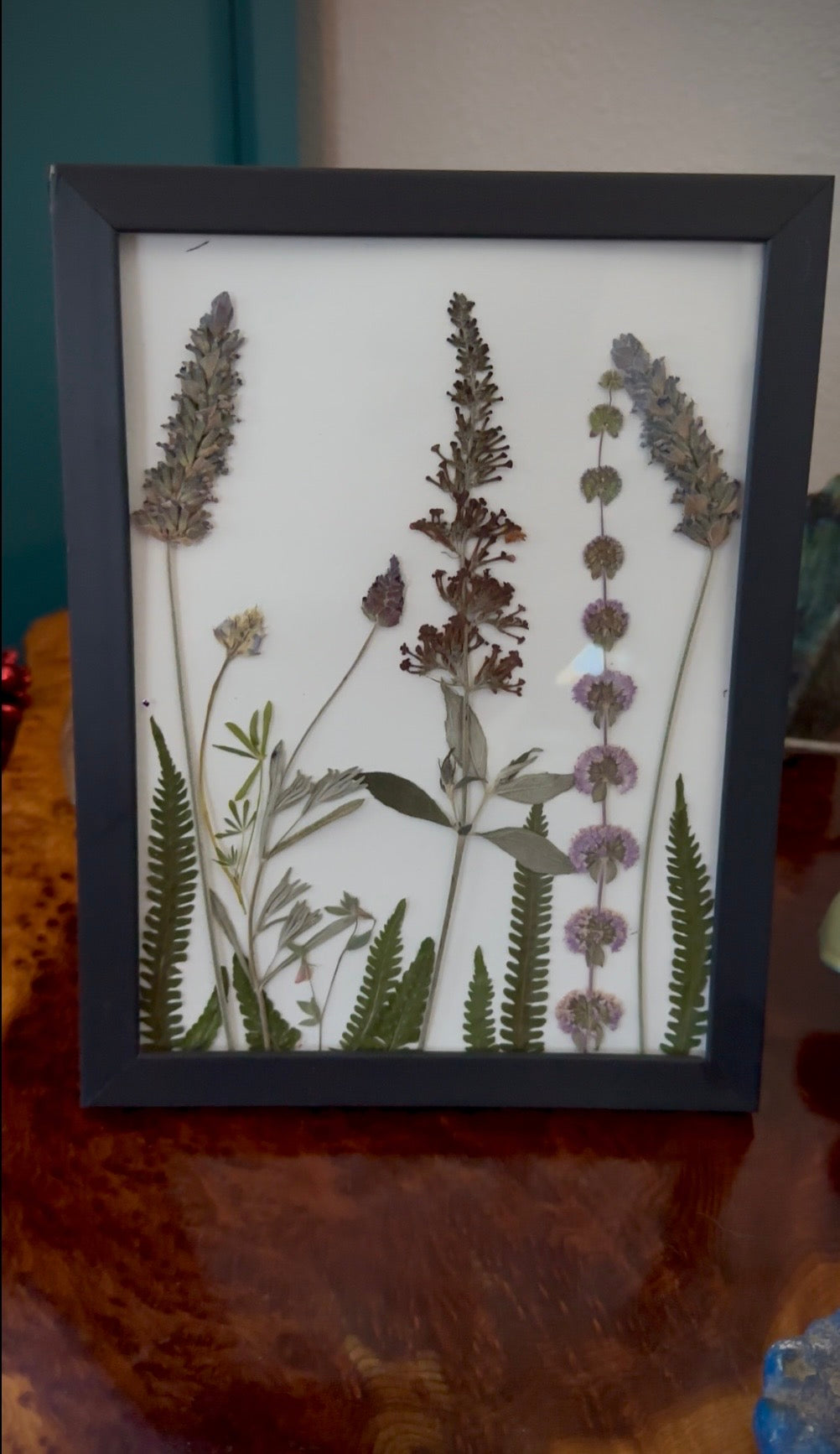 Pressed Flower Art in Black 5×7 Frame – Lavender & Fern Botanical Decor