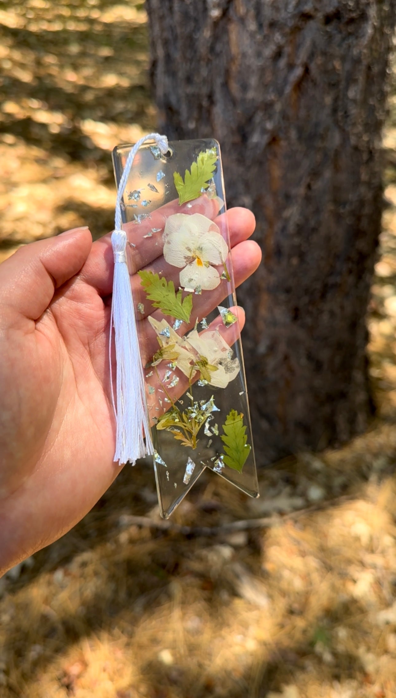 White Pansy Resin Bookmark
