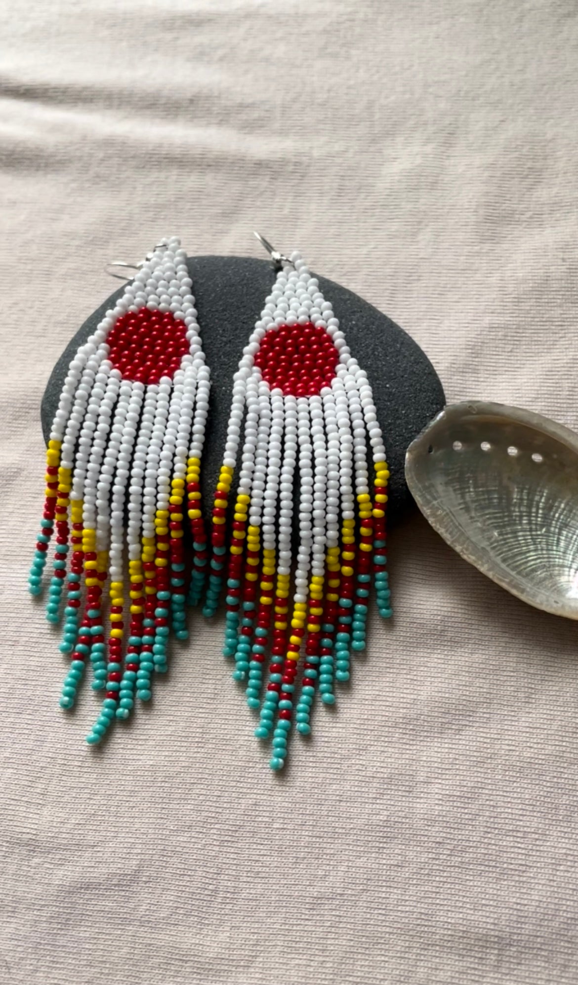 Red Sun Beaded Earrings