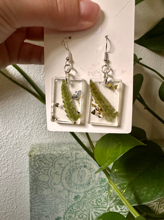Lupine and Fern Pressed Flower Resin Earrings