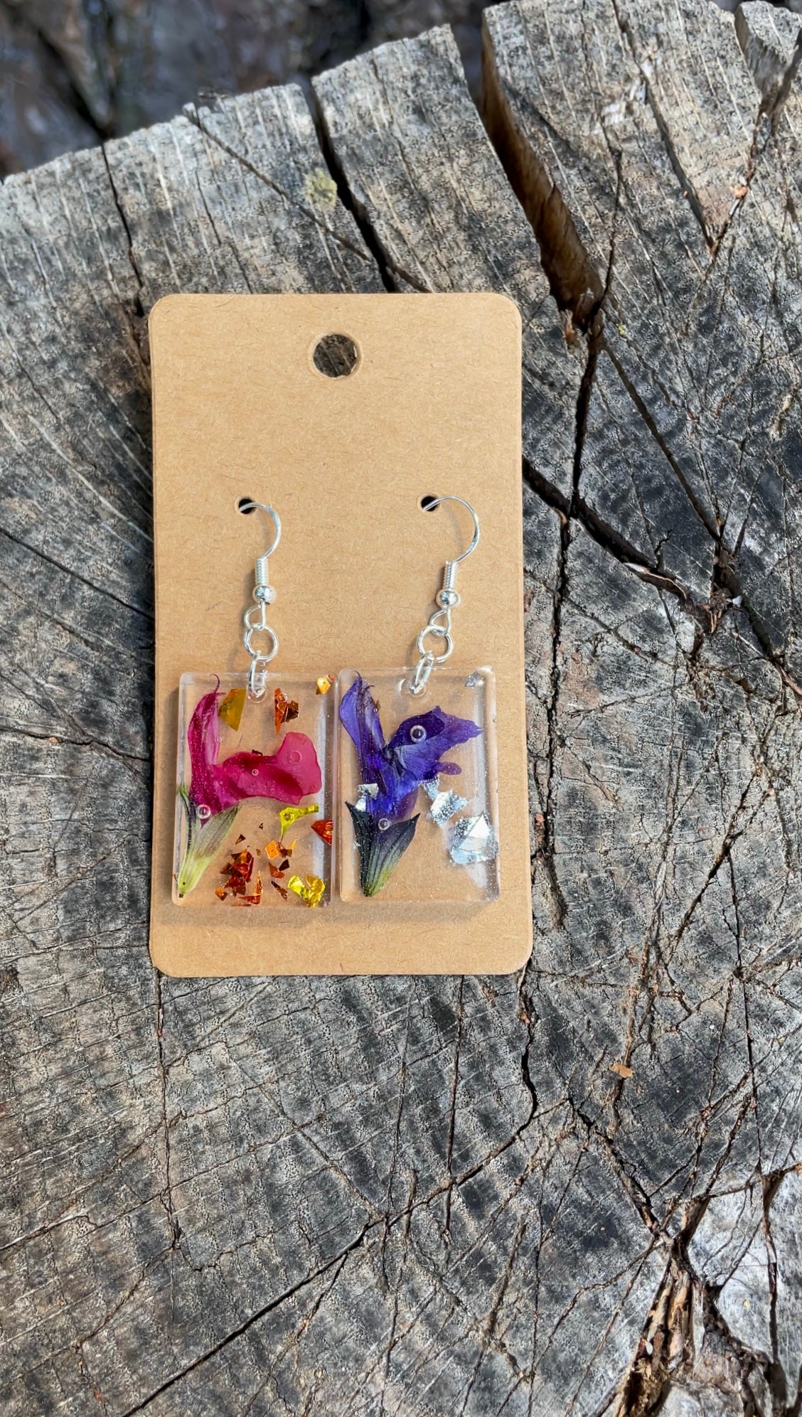 Pink and Purple Flower Epoxy Earrings