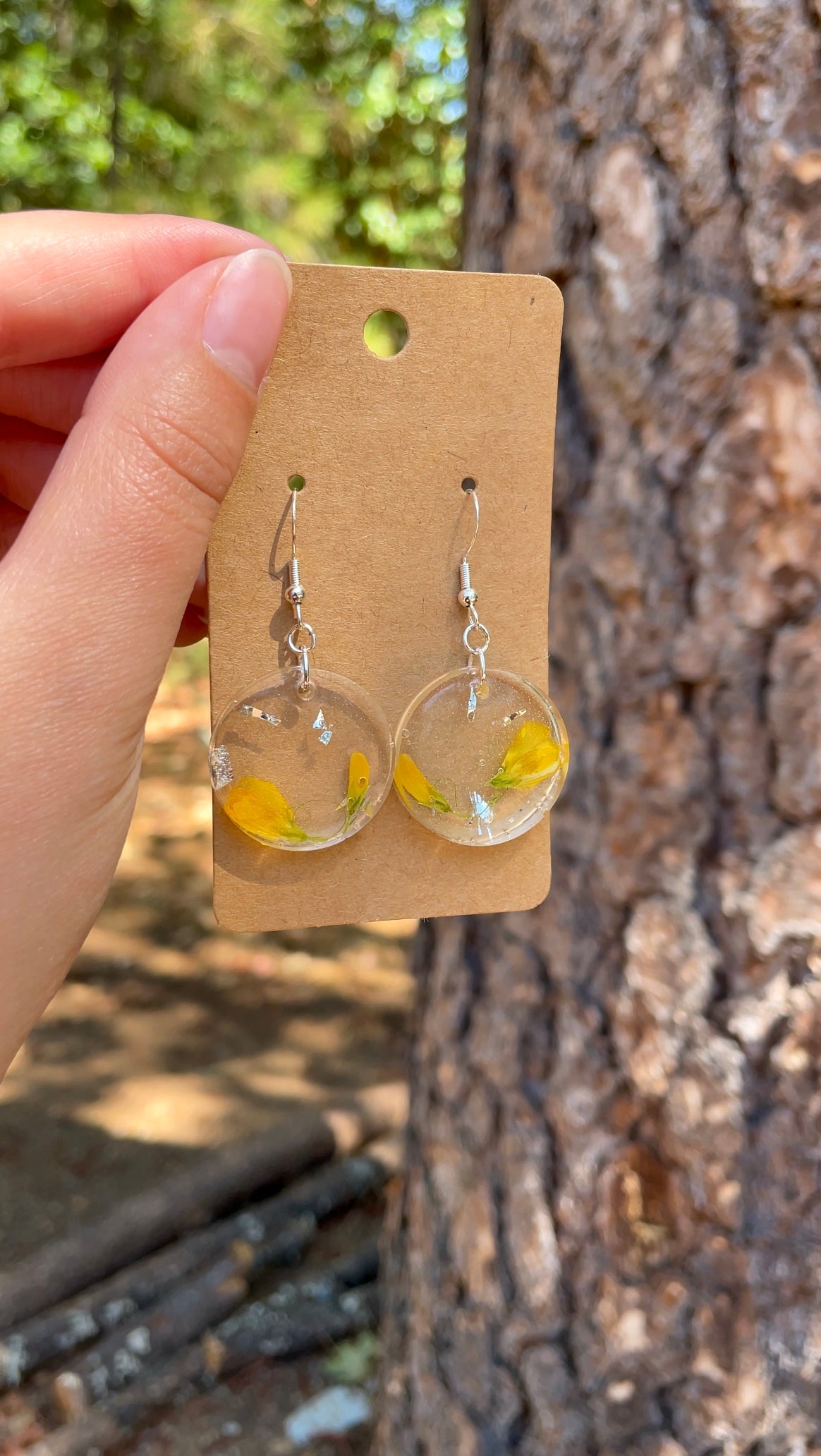 Pressed Yellow Flower Epoxy Earrings