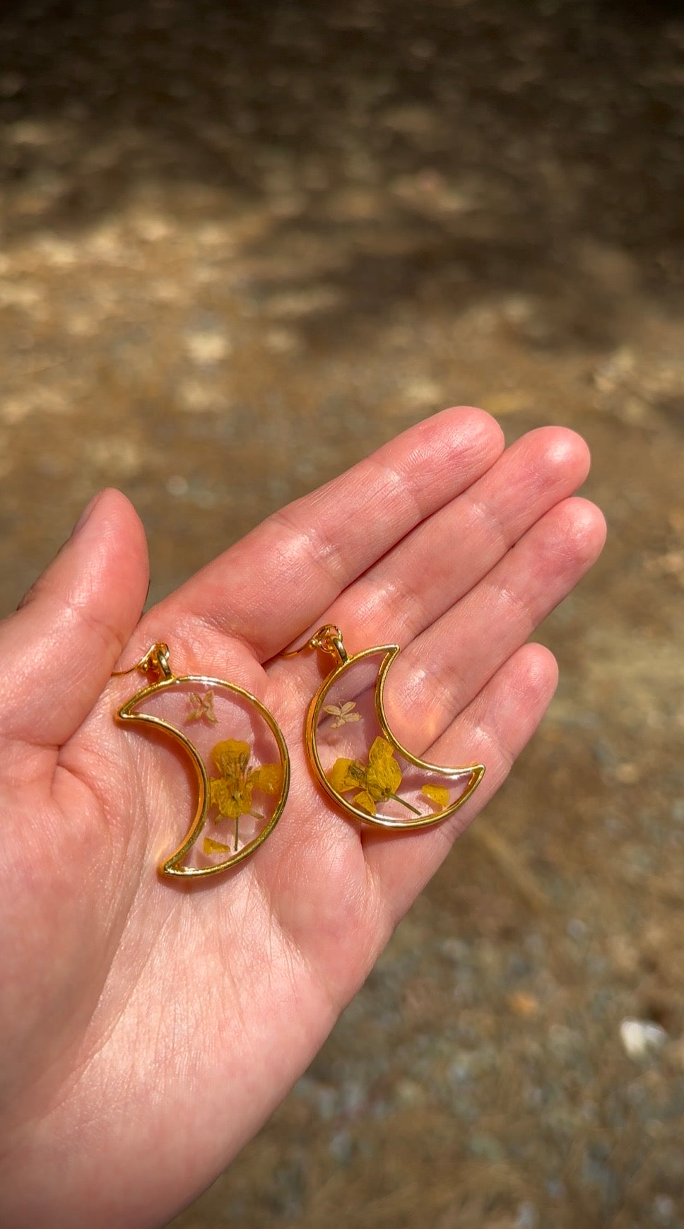 Whimsical Floral Moon Earrings | Real Pressed Buttercups in Resin