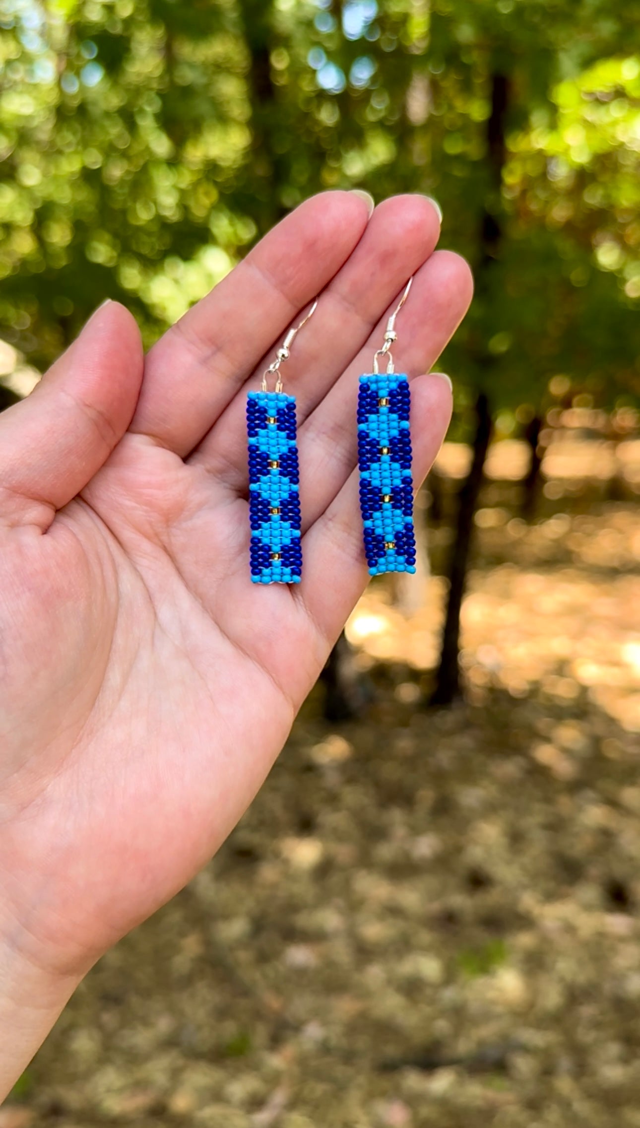 Blue Box Stitch Beaded Earrings