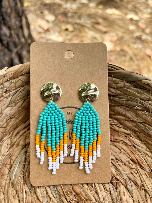 Blue Stud Beaded Earrings