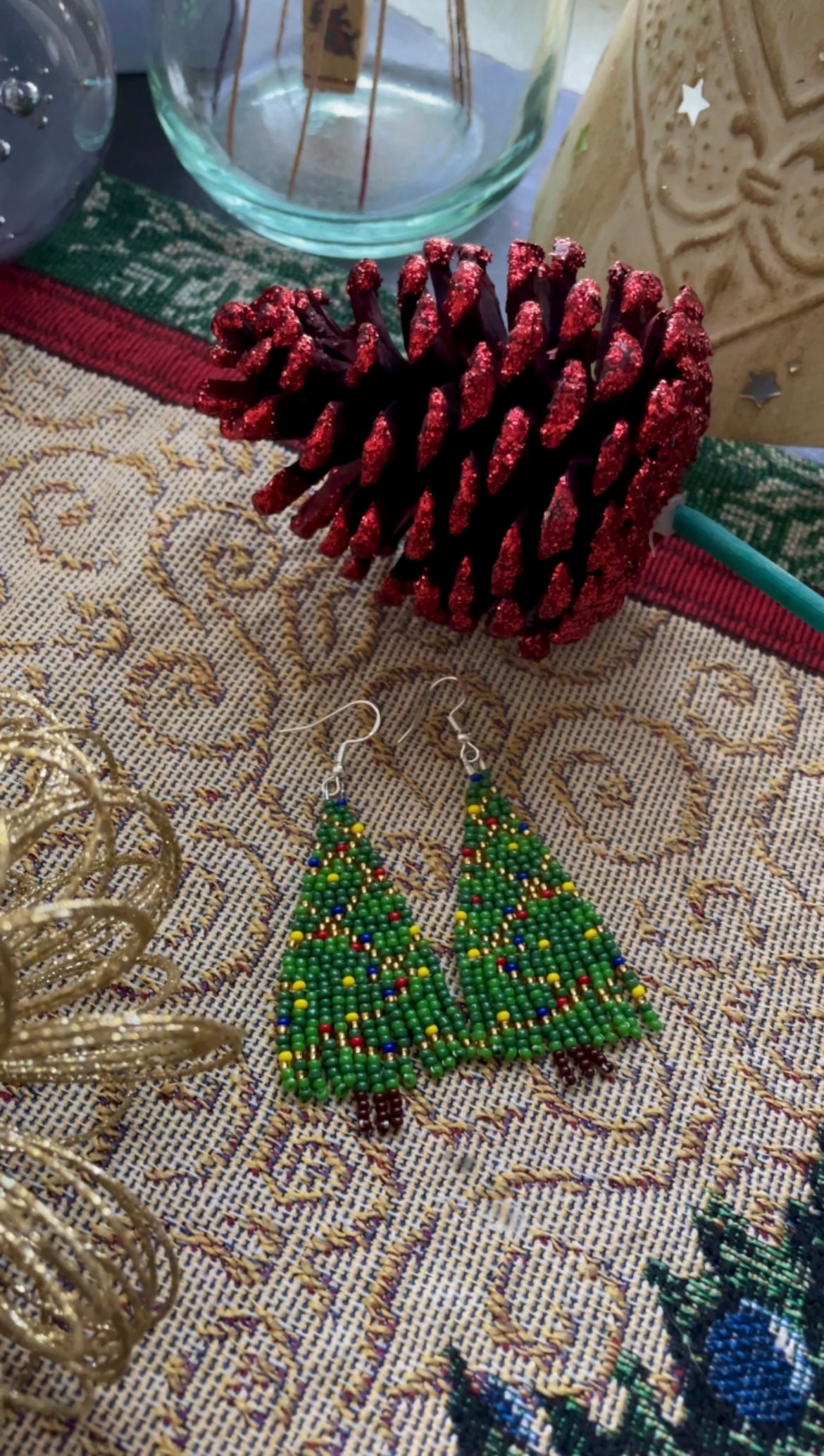 Christmas Tree Beaded Earrings