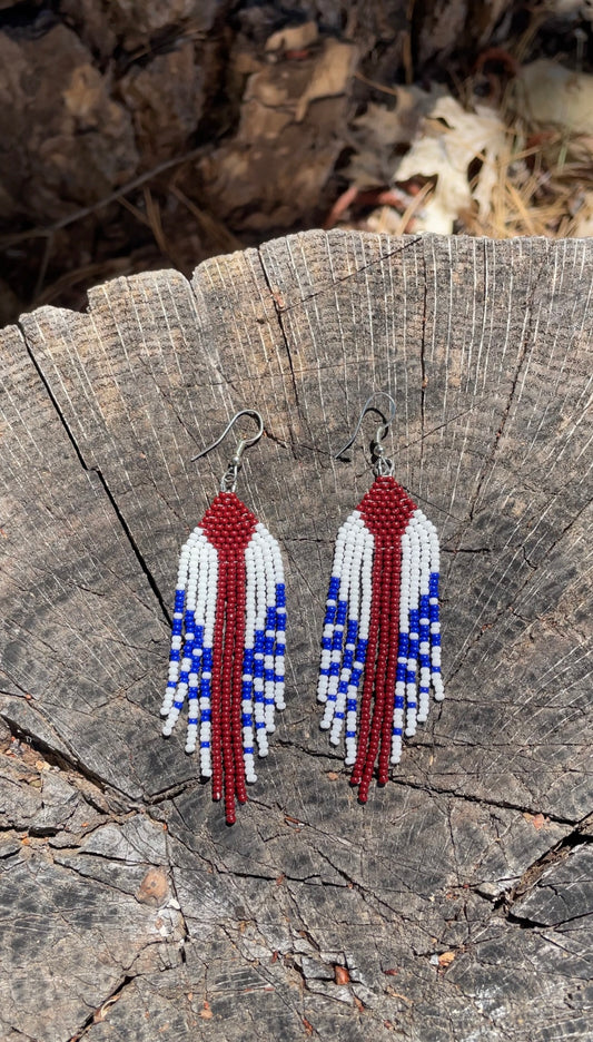 Burgundy and Blue Chevron Beaded Earrings