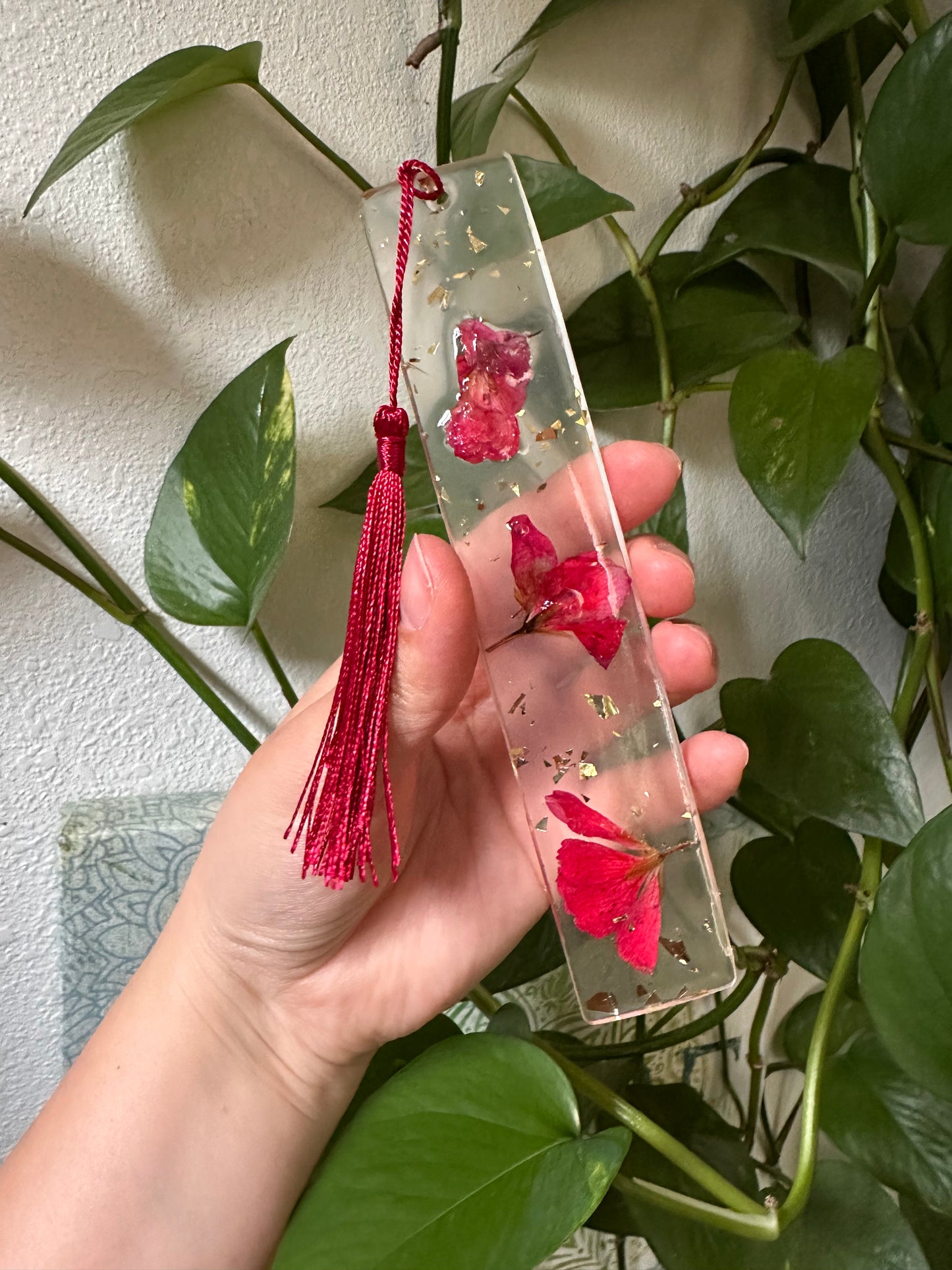 Pressed Wild Rose with Gold Leaf Flake Resin Bookmark
