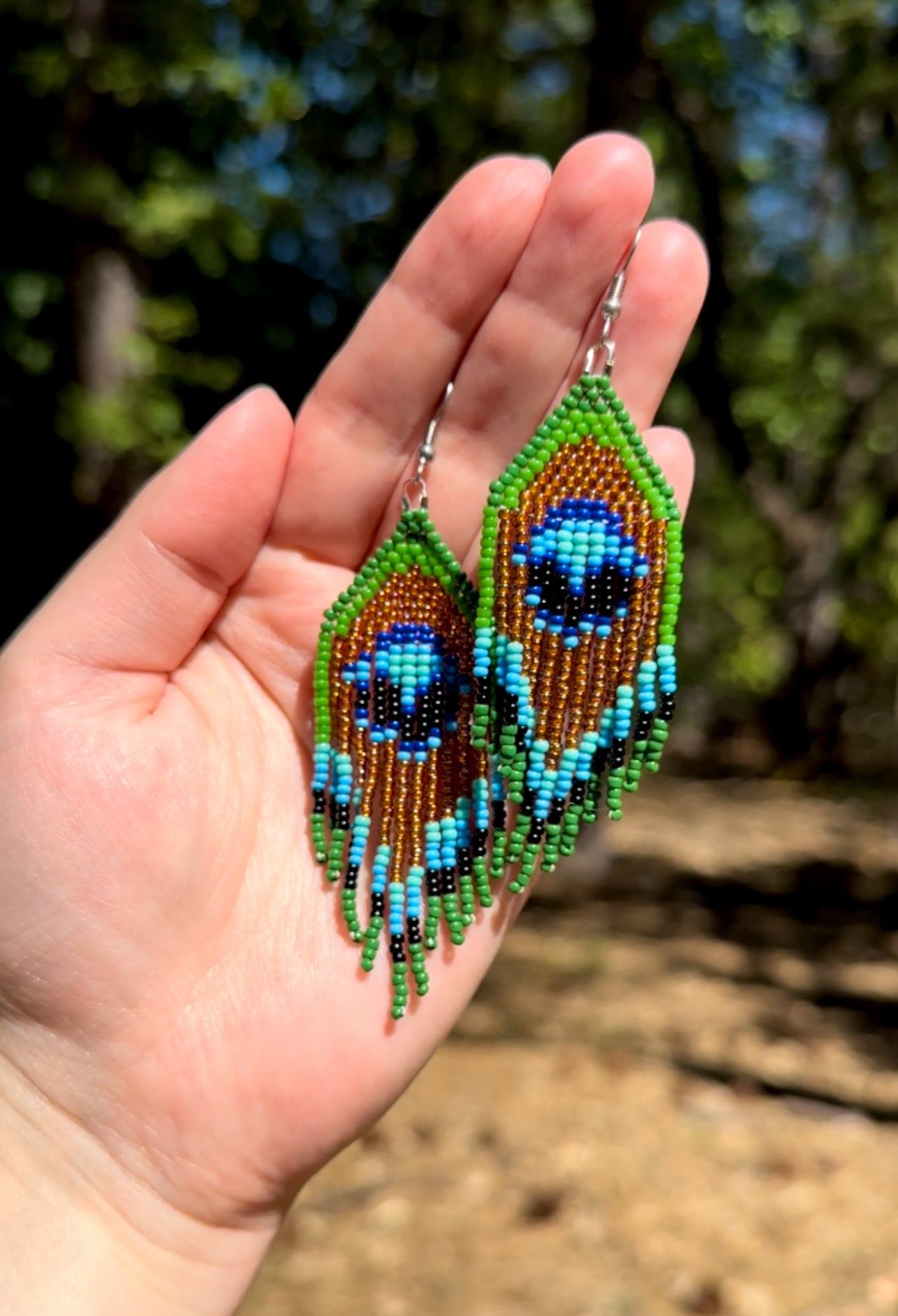 Peacock Feather Beaded Earrings