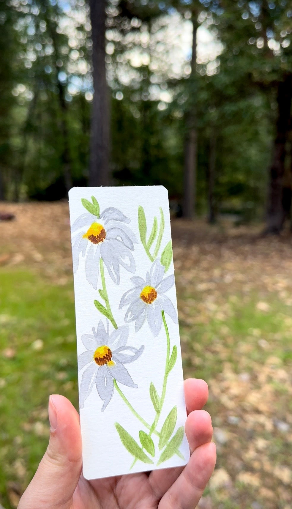 Hand Painted Watercolor Daisy Bookmark – Leafy Botanical Design