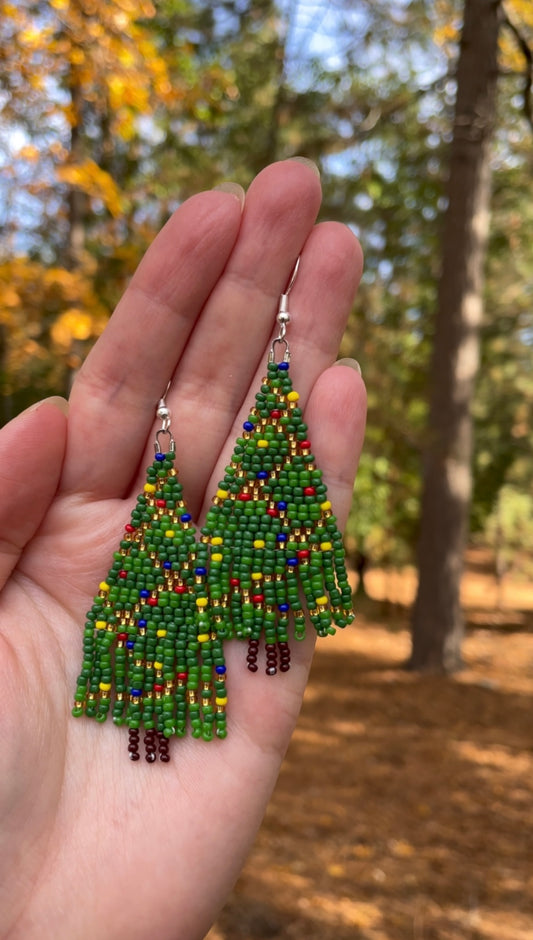 Christmas Tree Beaded Earrings