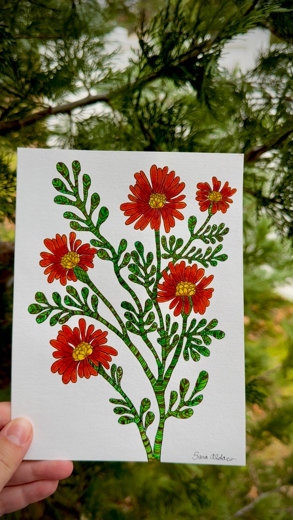 Vibrant Orange Floral Watercolor Painting – Original Botanical Art 5.5x7.5