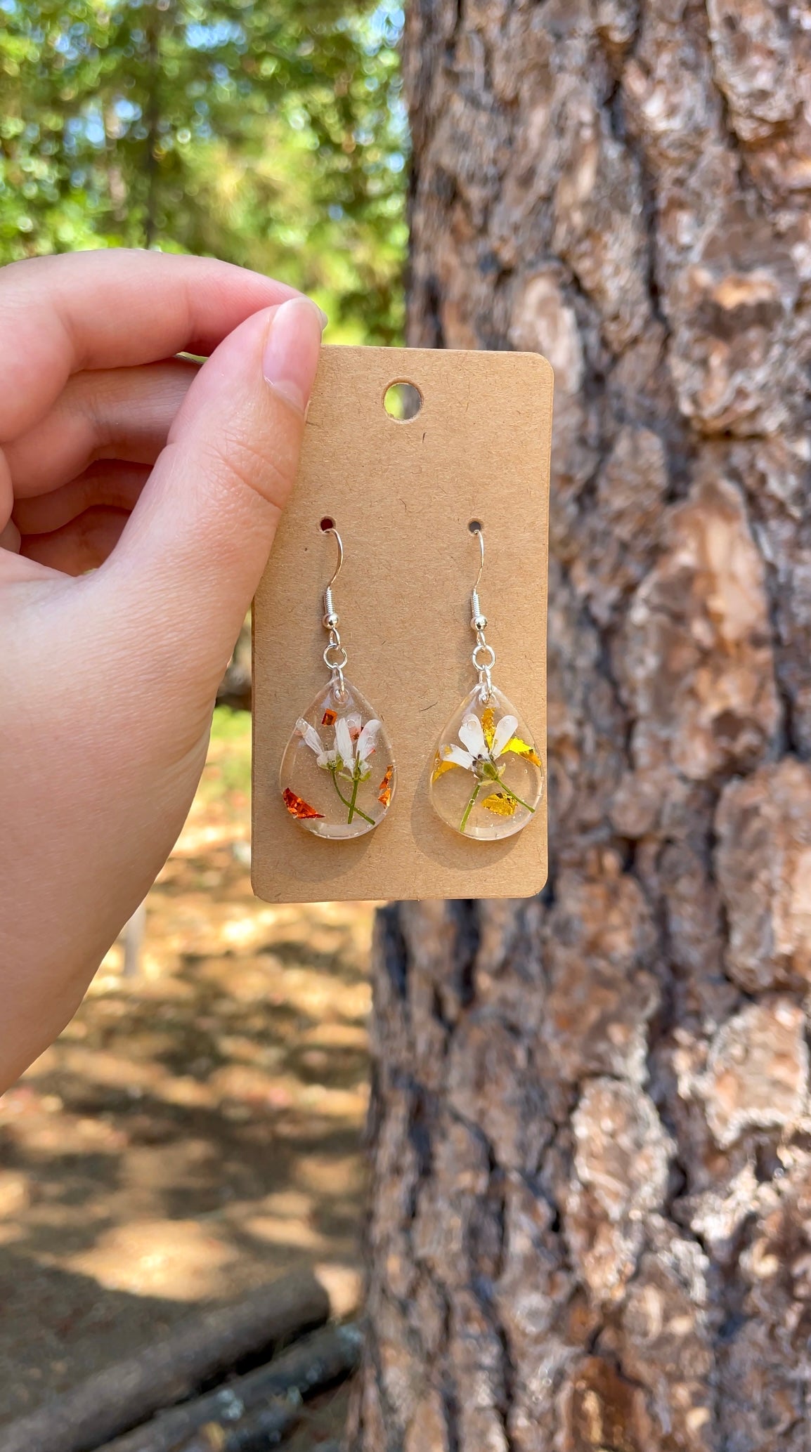 Pressed White Flower Epoxy Earrings