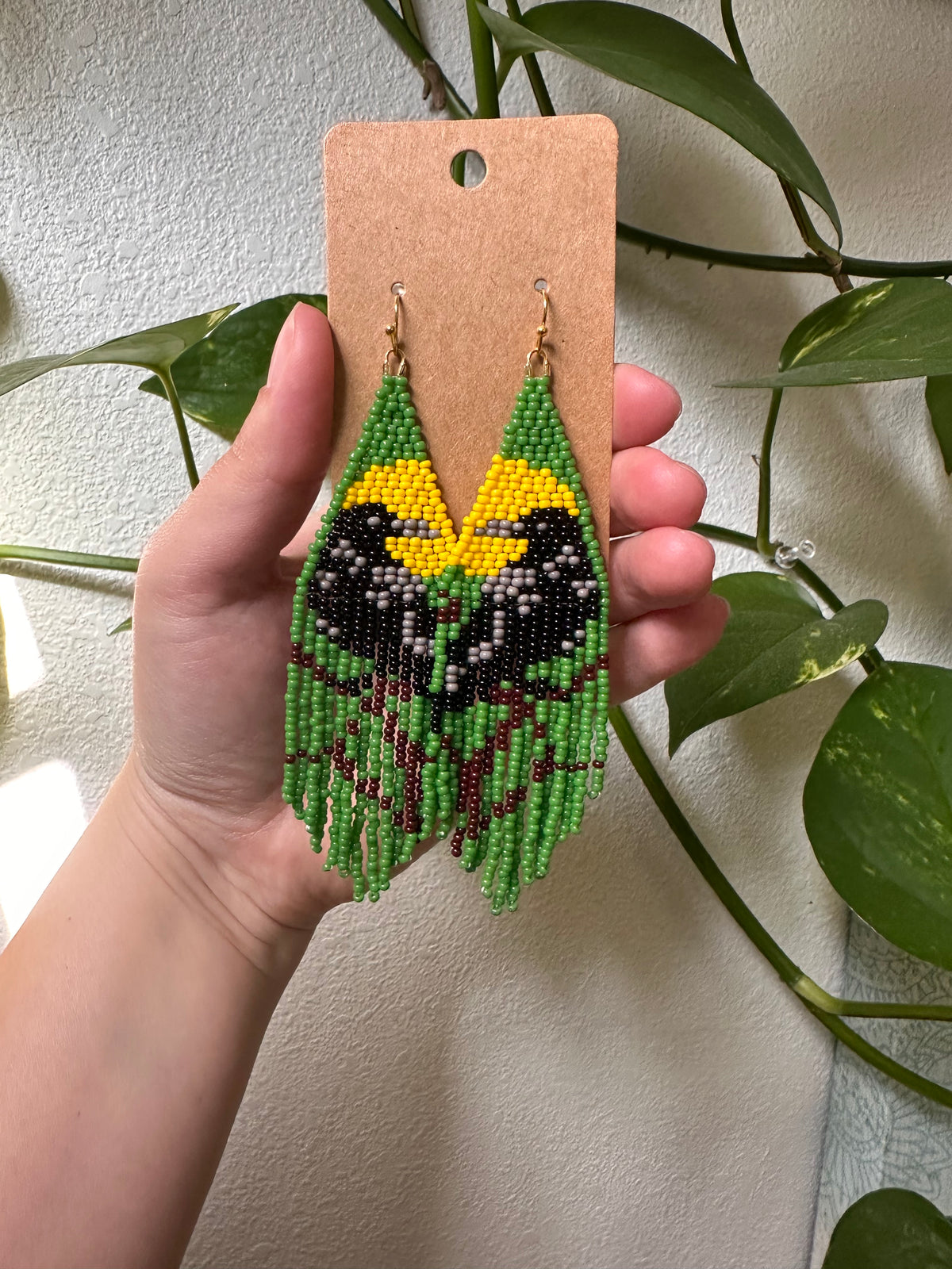 Custom Raven Beaded Earrings | Dark Green