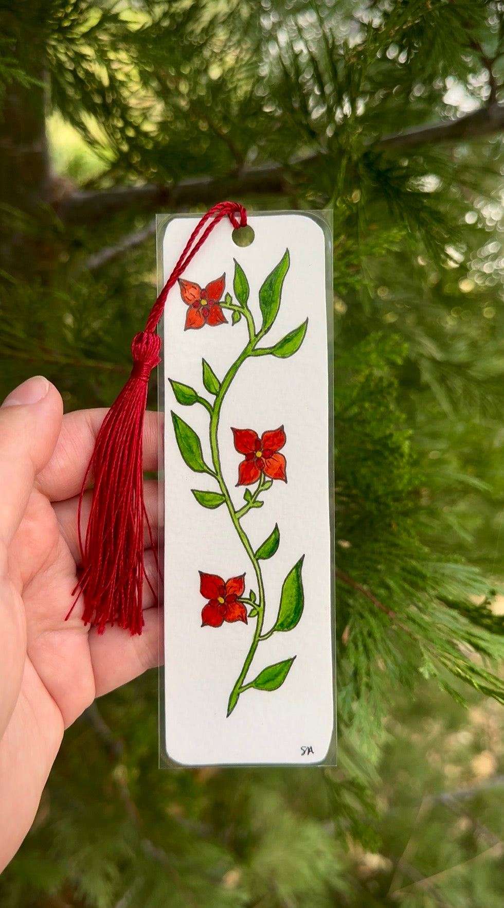 Hand-Painted Watercolor Mushroom & Red Flower Bookmarks – Custom Nature-Inspired Set