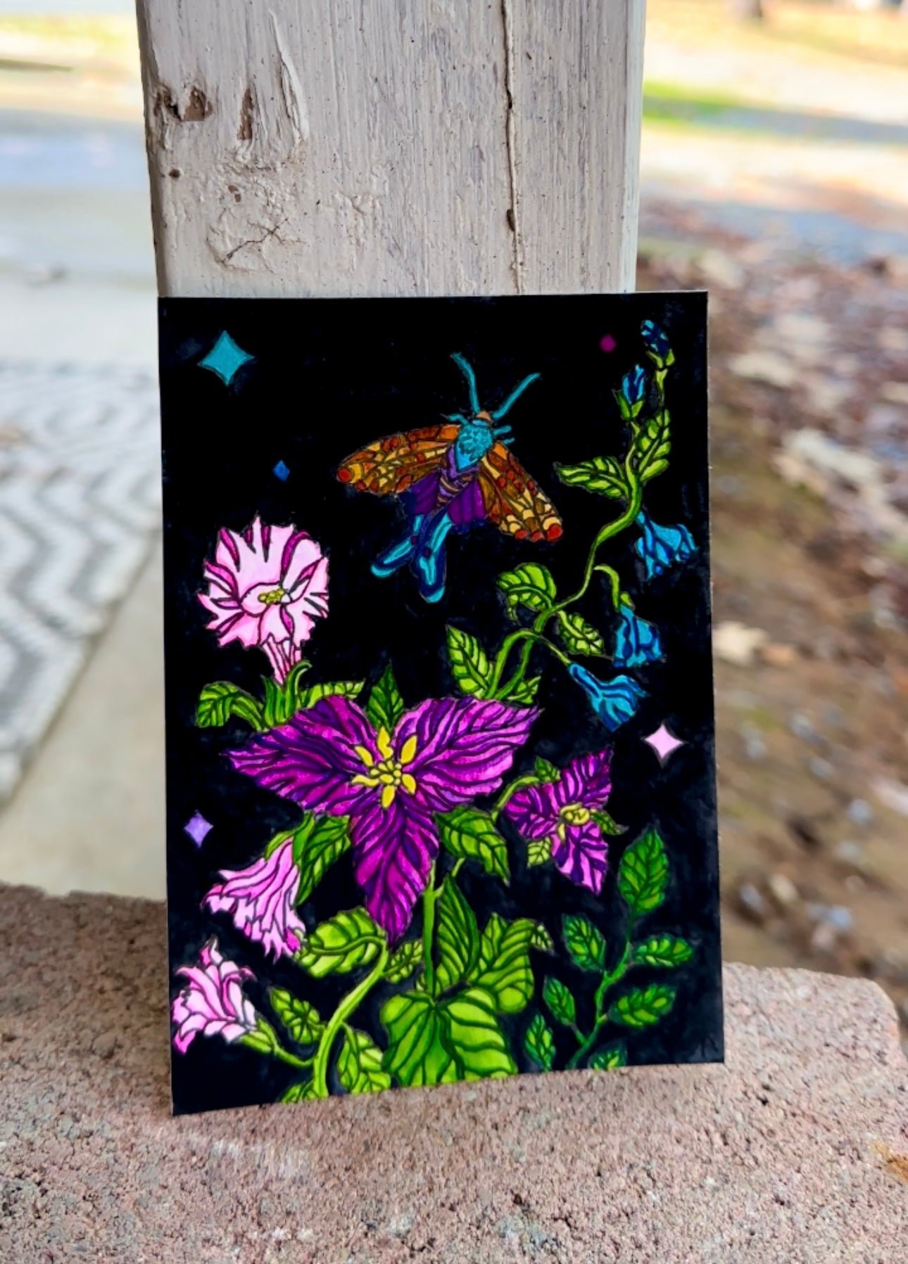 Moth with Flowers Painting