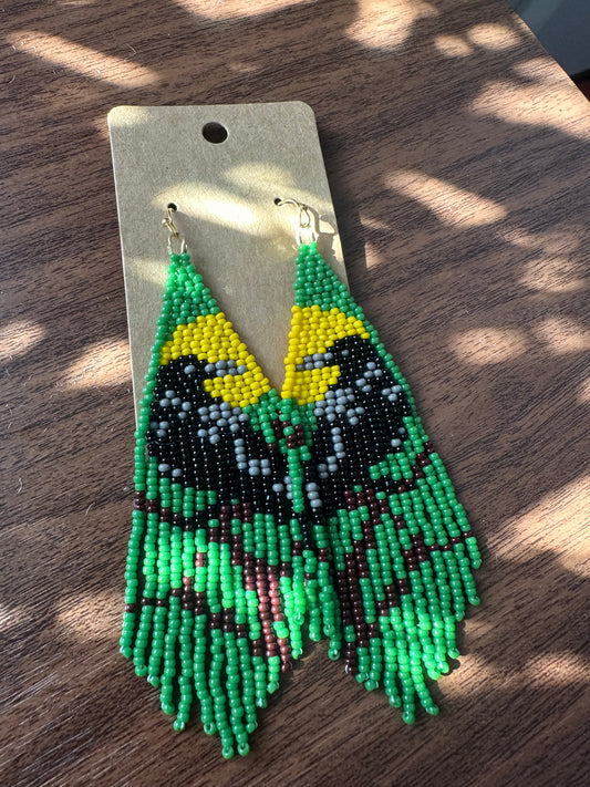 Custom Raven Beaded Earrings | Dark Green