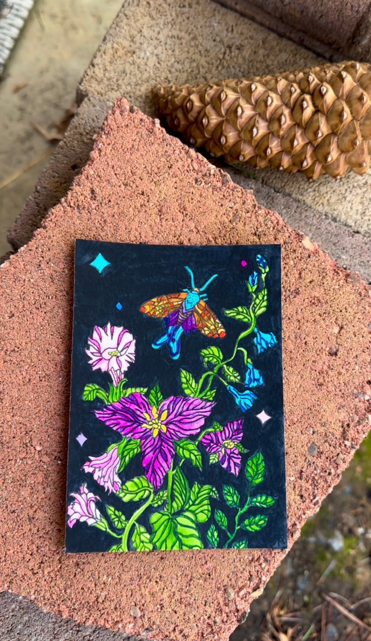 Moth with Flowers Painting