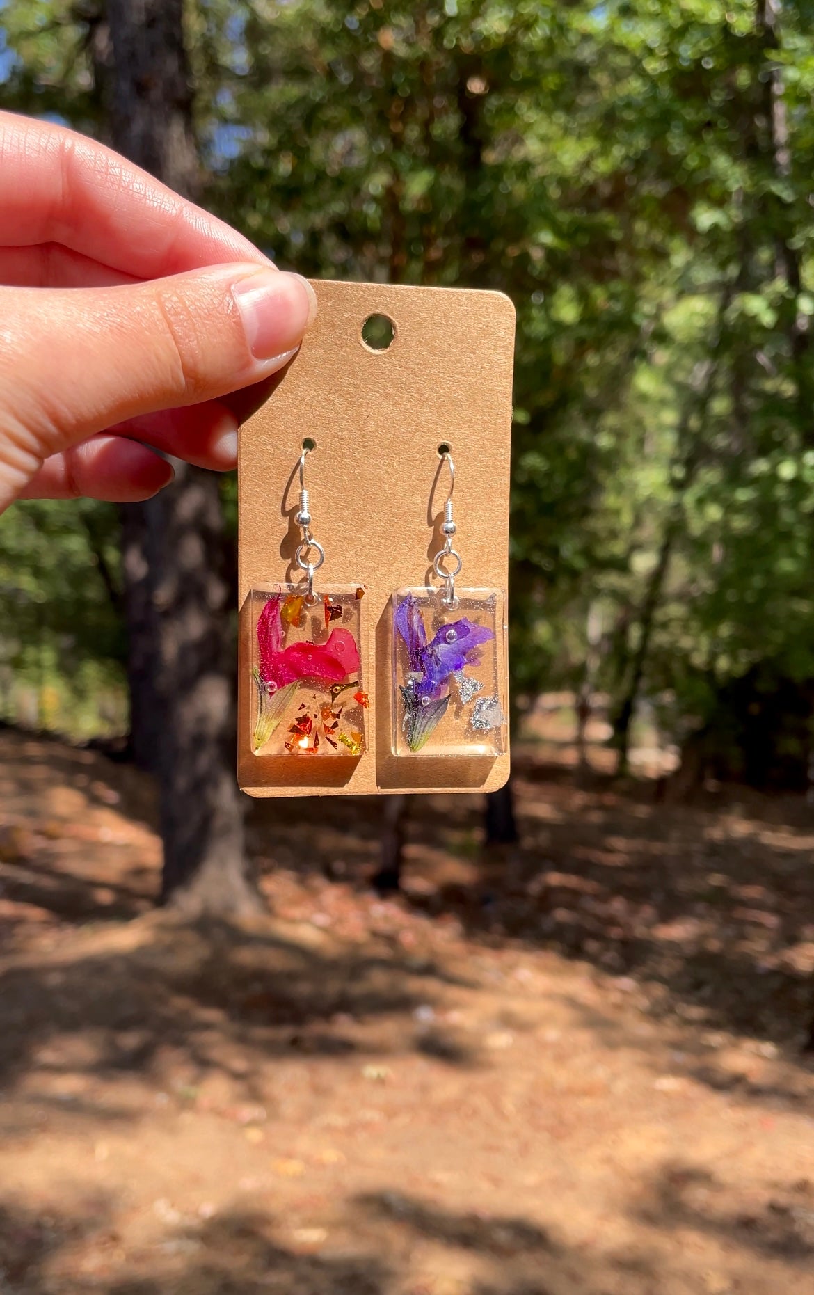 Pink and Purple Flower Epoxy Earrings