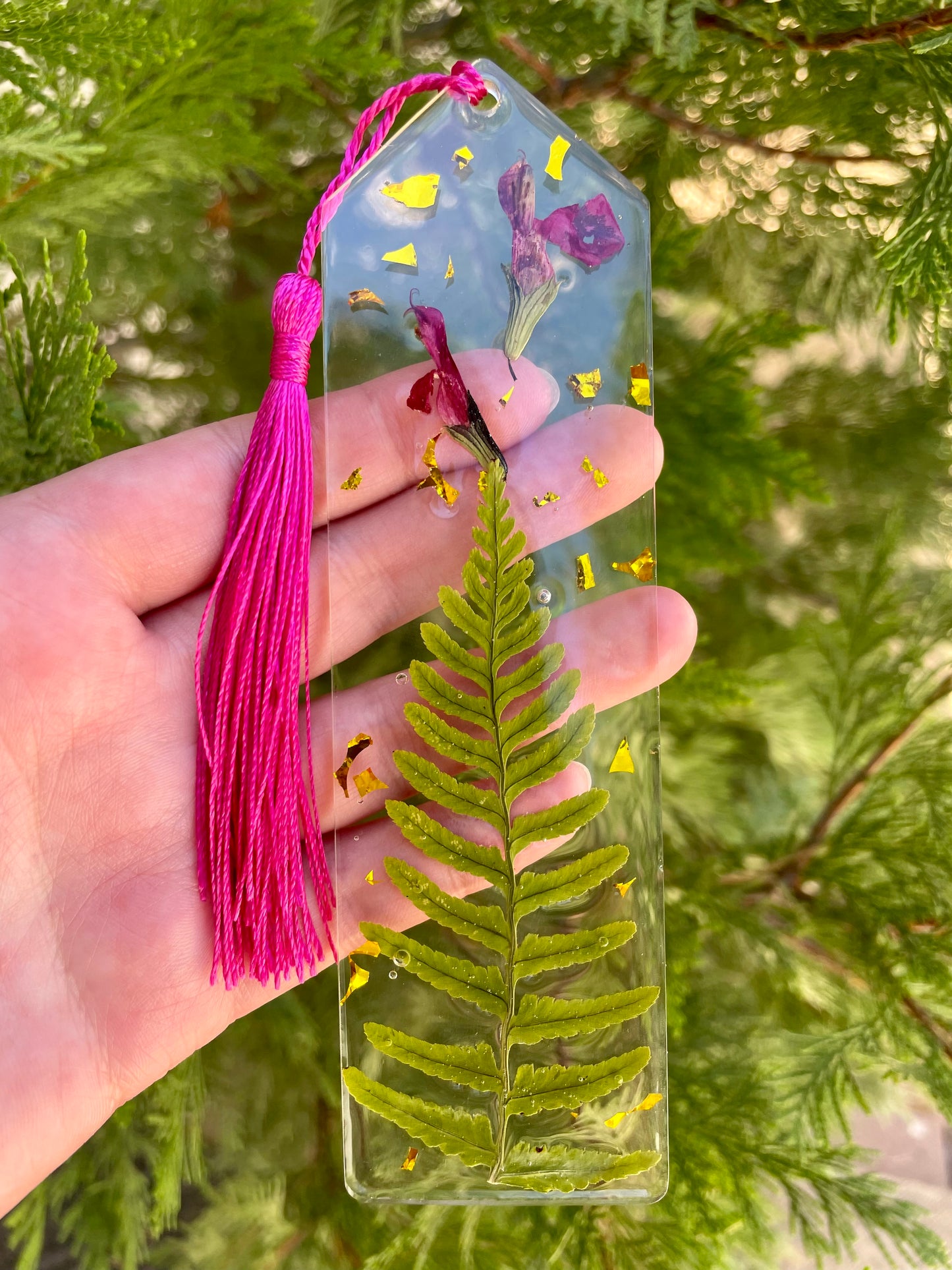 Pink Flower and Fern Bookmark