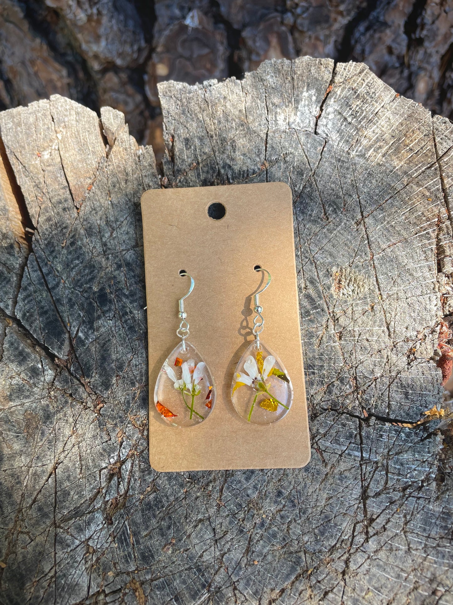 Pressed White Flower Epoxy Earrings