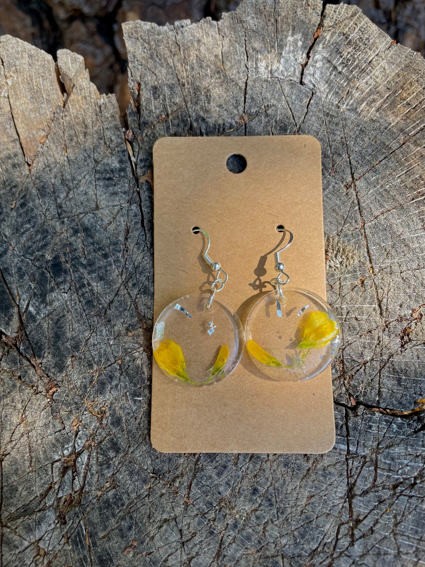 Pressed Yellow Flower Epoxy Earrings