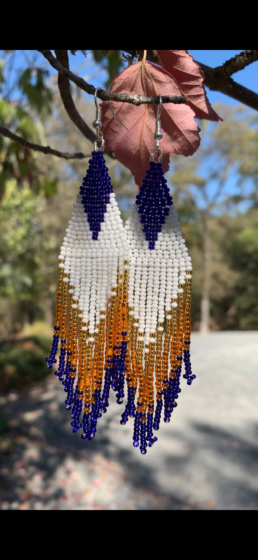 Blue and White Beaded Earrings