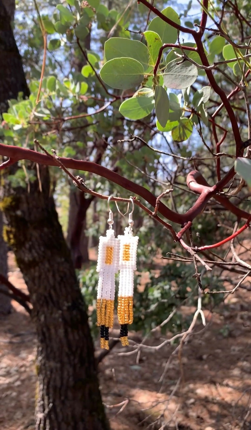 White and Gold Beaded Earrings