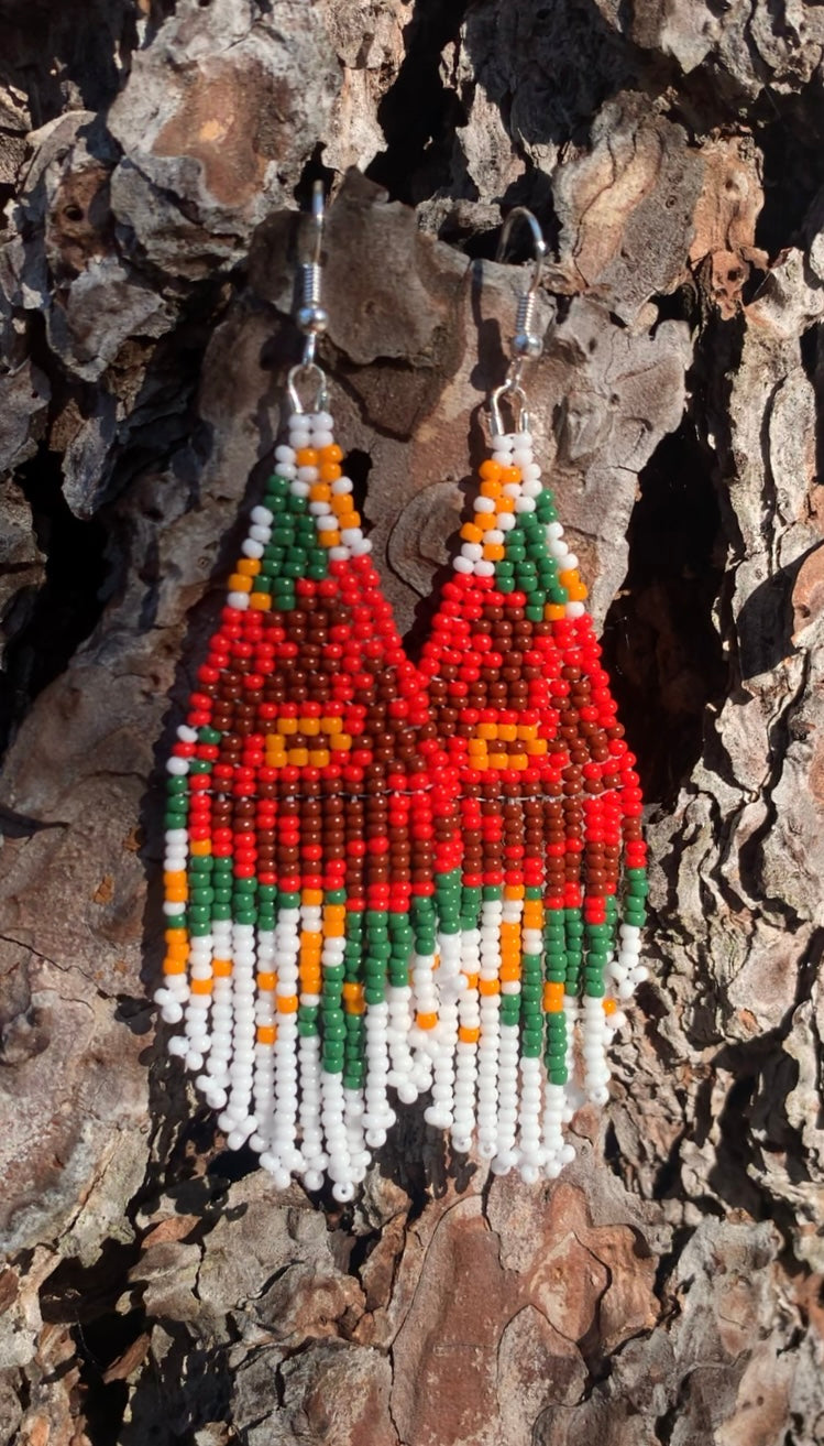 Red Flower Beaded Earrings