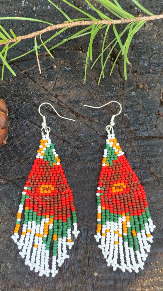 Red Flower Beaded Earrings