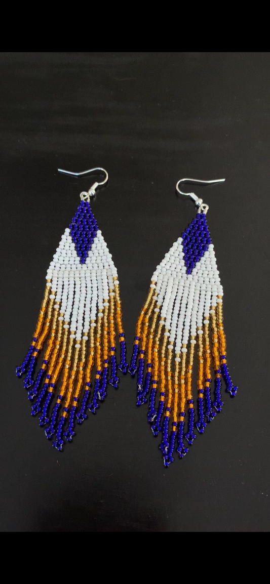 Blue and White Beaded Earrings