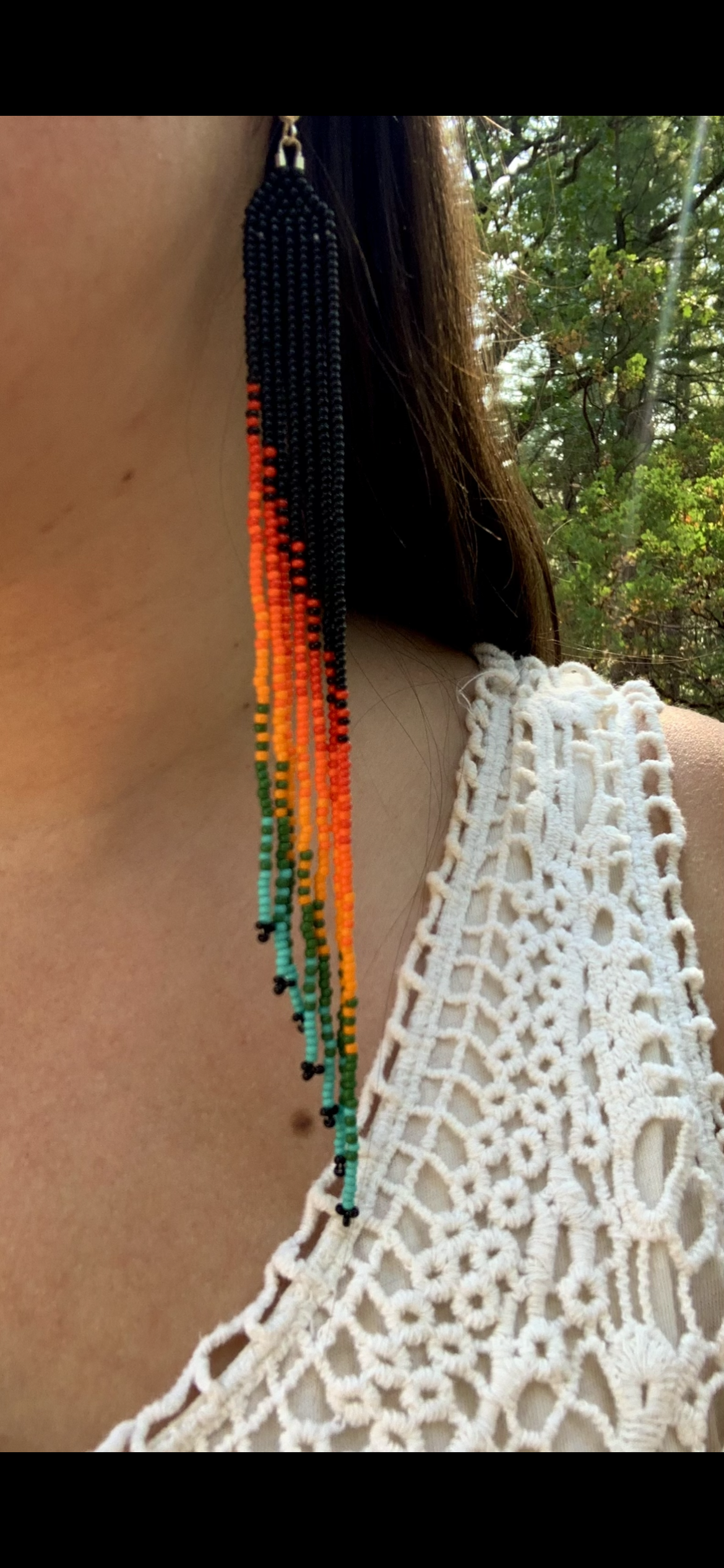 Rainbow Gradient Extra Long Beaded Earrings