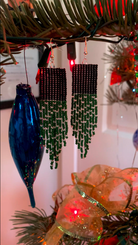 Black and Green Beaded Earrings