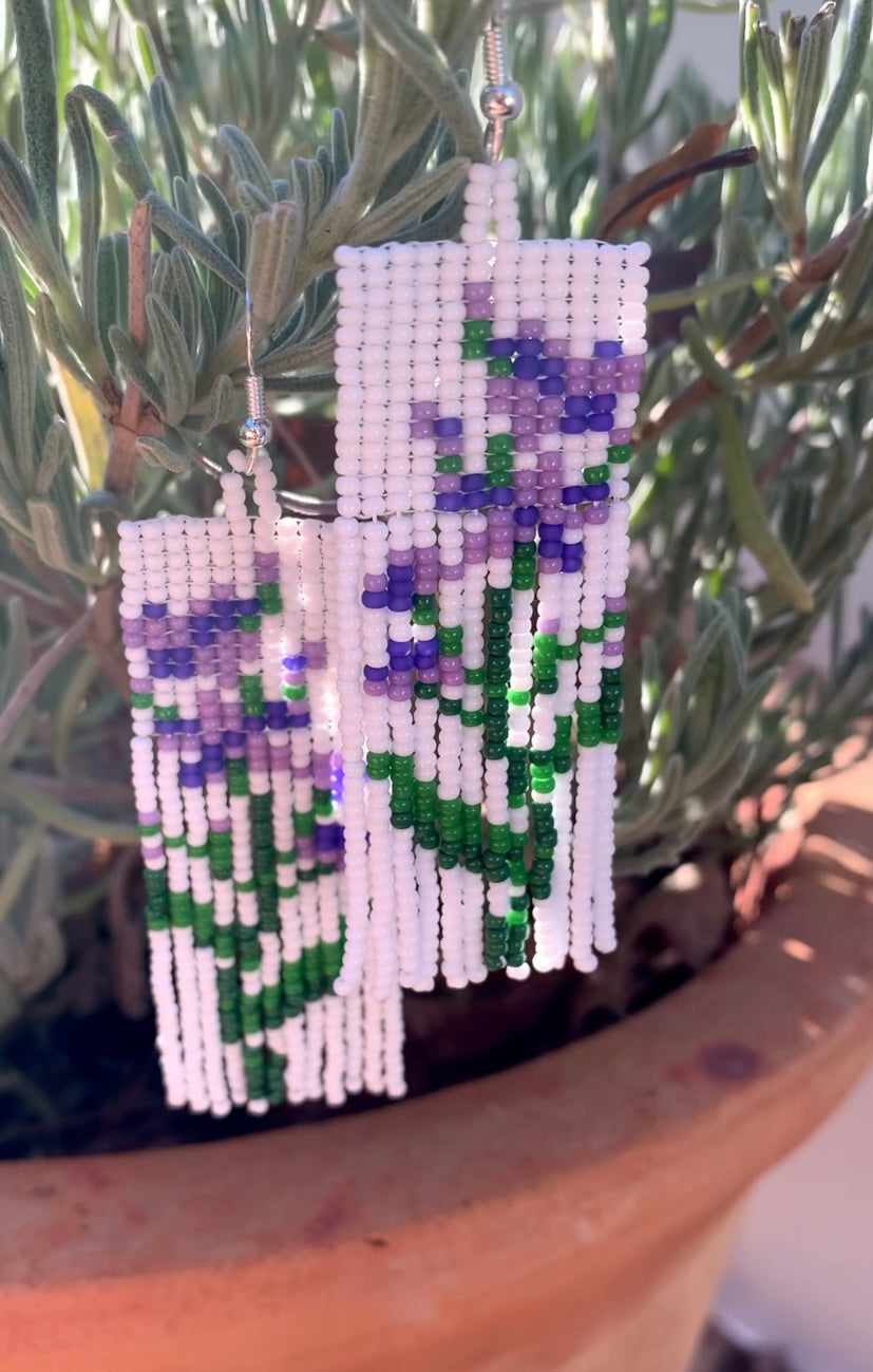 Purple Flower Beaded Earrings