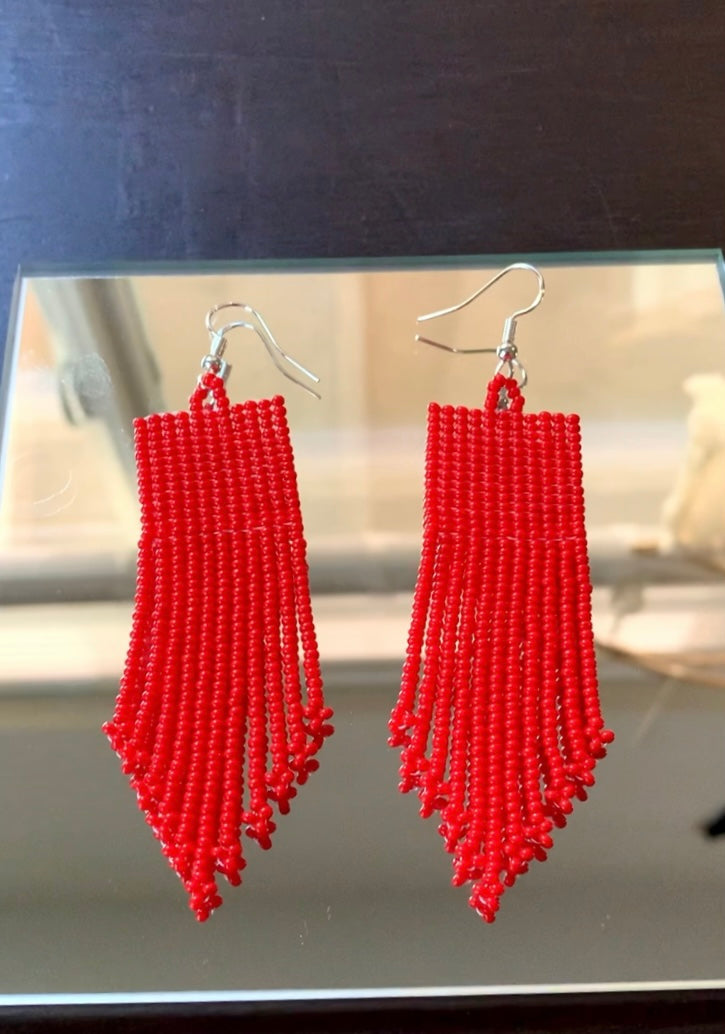 Red Beaded Earrings