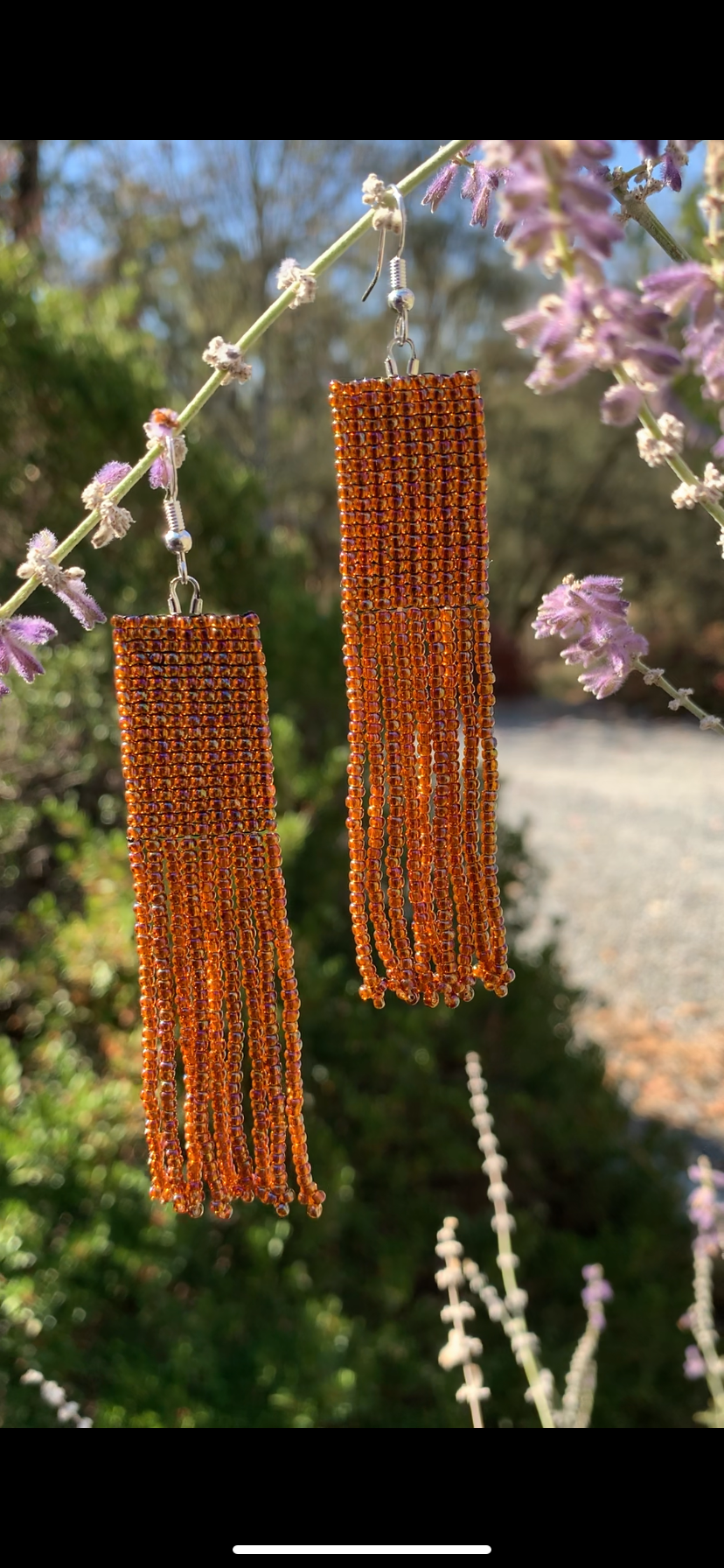 Opalescent Brown Beaded Earrings