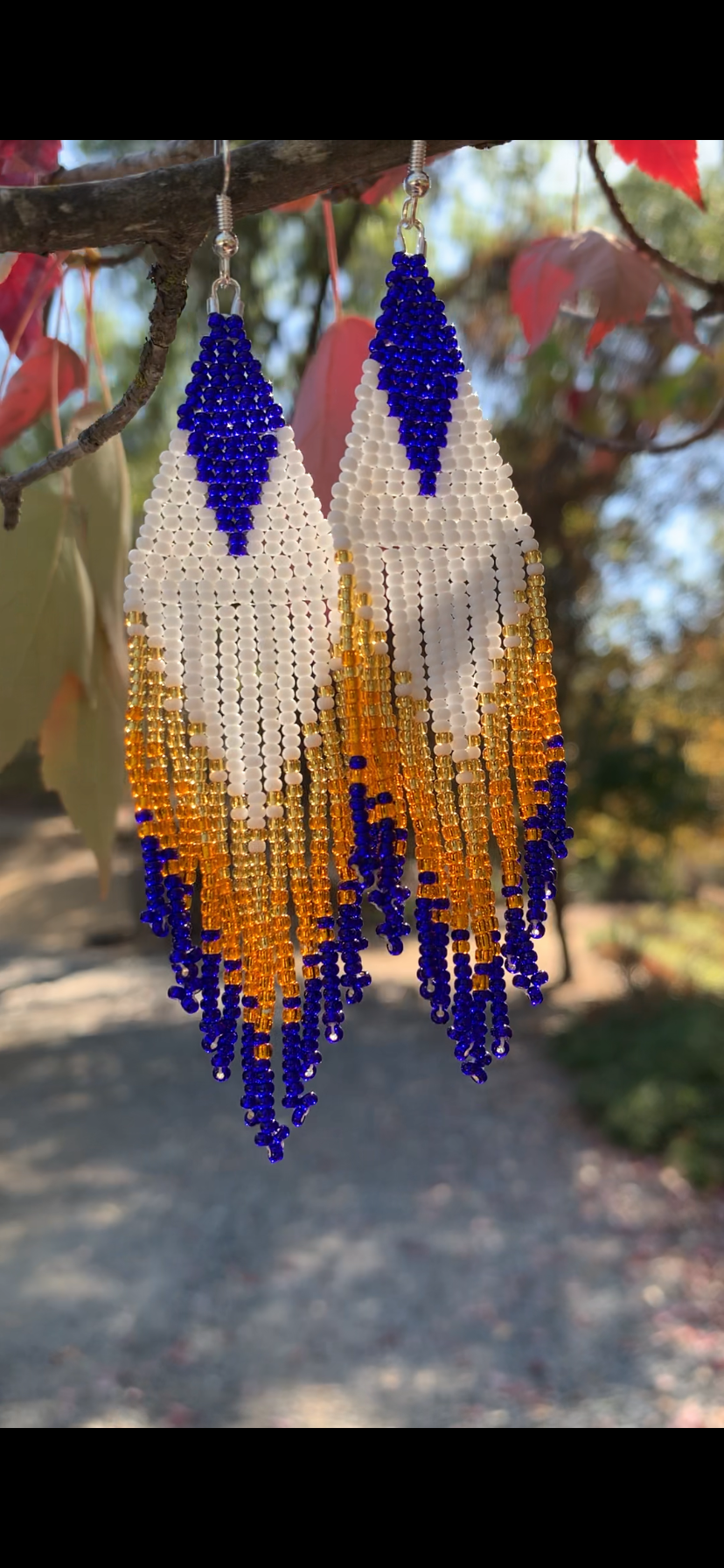 Blue and White Beaded Earrings