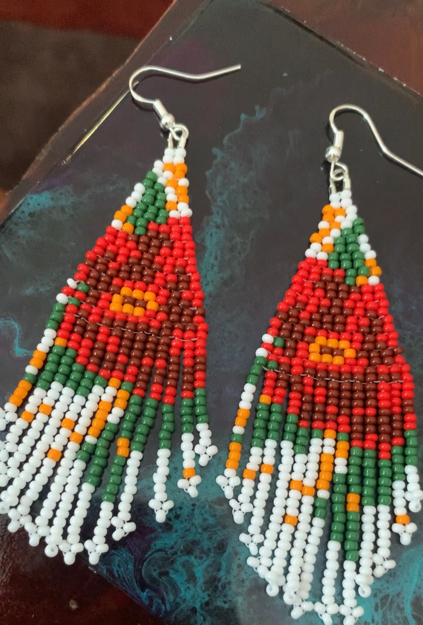 Red Flower Beaded Earrings