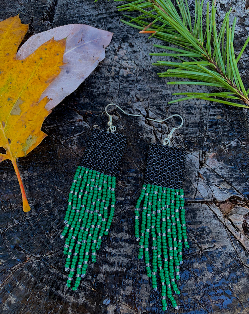 Black and Green Beaded Earrings