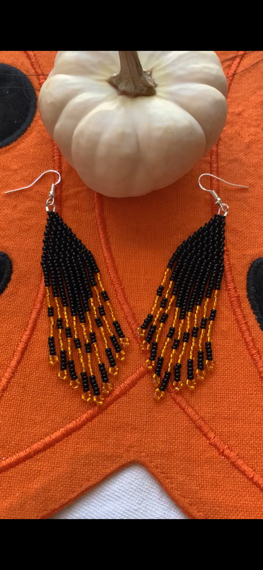 Black and Orange Beaded Earrings