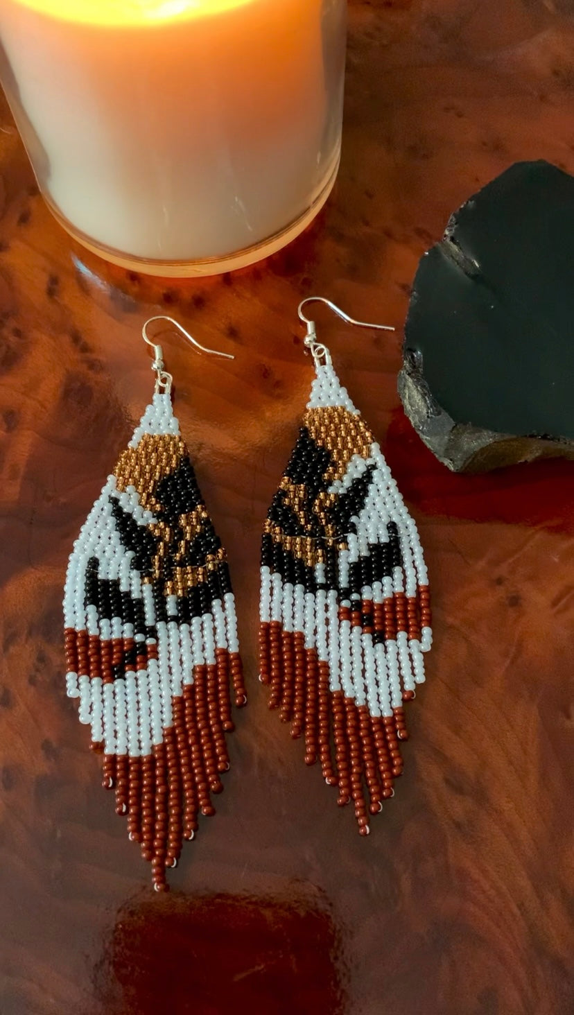 Black Leaf Beaded Earrings