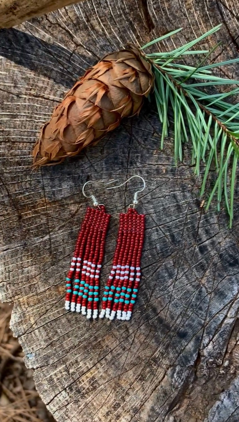 Burgundy Beaded Earrings