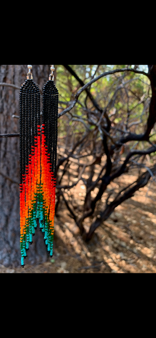 Rainbow Gradient Extra Long Beaded Earrings