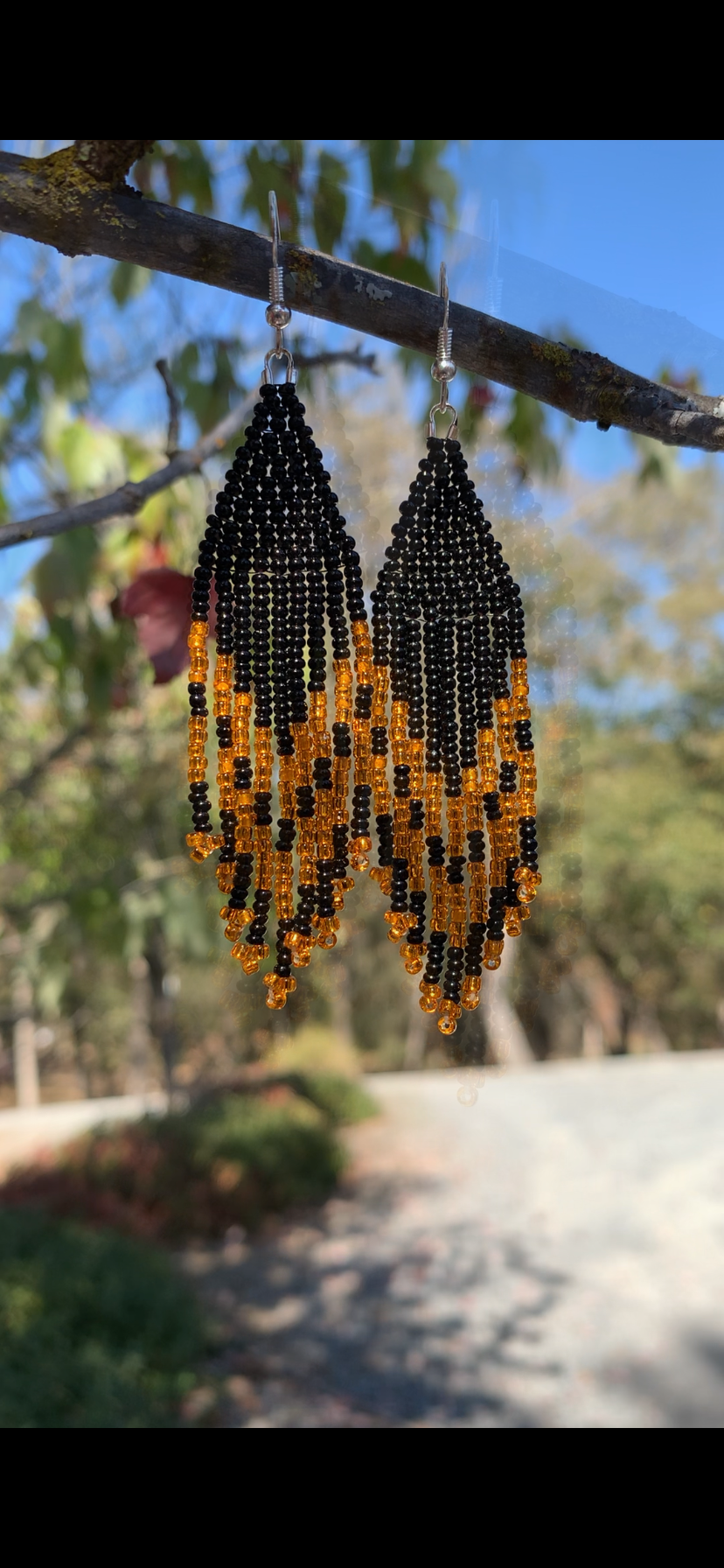 Black and Orange Beaded Earrings