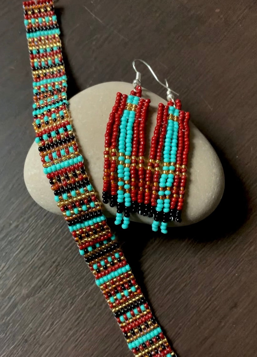 Multicolored Beaded Bracelet and Earrings